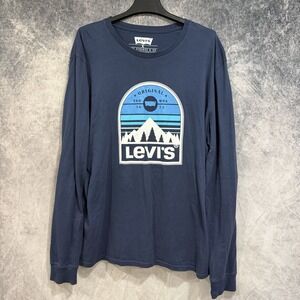Levi Men's Classic Fit Long Sleeve Graphic Logo T-Shirt Navy Size XL